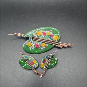 Vintage Matisse Signed Copper and Enamel Artist's Palette Pin